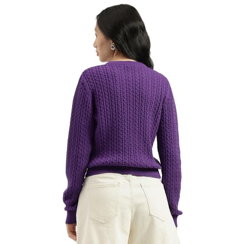United Colors of Benetton Round Neck Knitted Sweater (Size: S)-25A1244D10AXG3K9 Purple