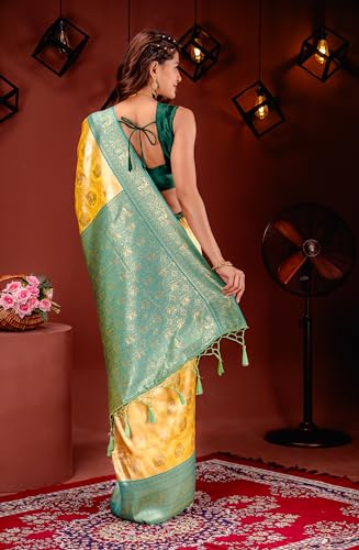 MIMOSA Women's Woven Design Kanjivaram Style Art Silk Saree With Blouse Piece : Sa00001783Gdfree,Gold