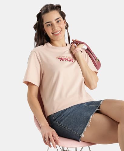 Jockey D200 Women's Disney Collection Super Combed Cotton Rich Oversized Fit Printed T-Shirt_Cameo Rose_S