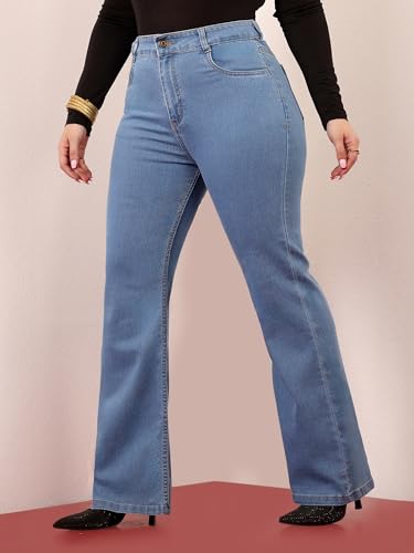 Miss Chase A+ Women's Bootcut High Rise Regular Stretchable Denim Jeans (APSS23DEN12-53-362-40, Ice Blue, 40)