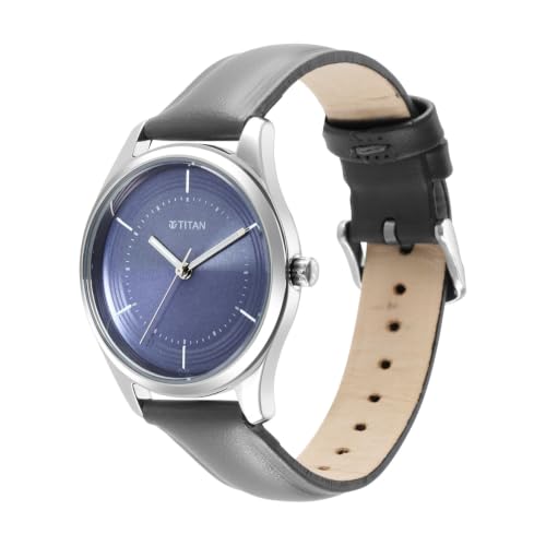 Titan Plain 3 Hands Work Wear Blue Round Dial Grey Colour Leather Strap Womens Watch - NR2639SL06