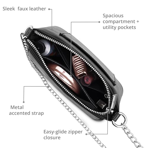 Fastrack MiniBae Sling | Black Faux-Leather Women’s Handbag | Silver Hardware & Spacious Main Compartment