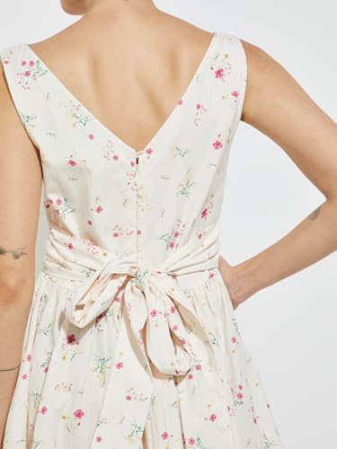 Max Women's Cotton A-Line Below The Knee Dress (PA25UTT01_Ecru