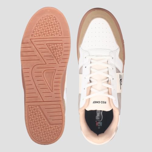 Red Chief Men’s Sneaker | Beige-White Lace-Up Low Ankle Athletic Shoe with Breathable Mesh & PU (C6019)