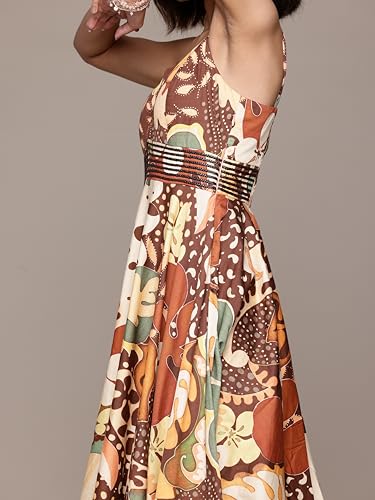 Label RITU KUMAR Strappy Printed Long Dress Brown