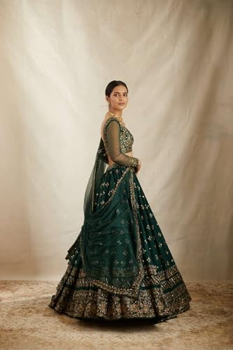 SATVASHIV Women's Chinon Embroidered Semi-Stitched Lehenga Choli Green Vally LH