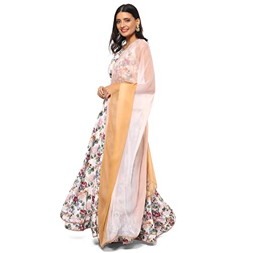 BIBA WOMEN PRINTED FLARED SALWAR KURTA DUPATTA(SKDROSE BOW8586_OFF WHITE_42)