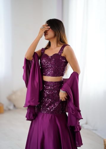 CLASSY FASHION HUB Women's And Girls Embellished, Embroidered Rangoli Heavy Fabric Sequence Work Lehenga Choli for Women