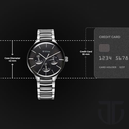 Titan Ceramic Fusion Quartz Multifunction Black Dial Two Toned Silver and Black Stainless Steel Bracelet Watch for Men - NT90148KD01