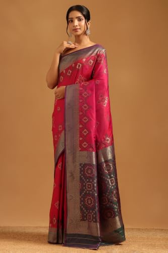 Soch Womens Wine Silk Blend Ethnic Motifs Zari Woven Saree