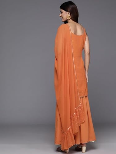 Women Embroidered Regular Sequinned Kurta With Sharara & Dupatta