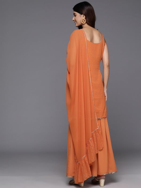 Ahalyaa Women's Polyester Kurta Set (AHKUSHDU-COMBO-907-SS-25_Orange