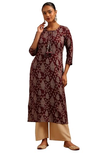 Soch Womens Wine Rayon Ethnic Motif Kurta