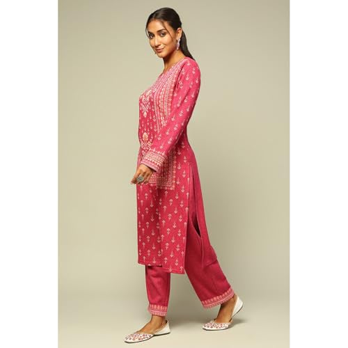 Rangriti Women's Acrylic Kurta Set (WNTRWR20200AW24PNK_Pink