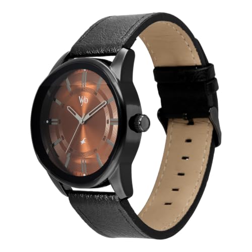 Fastrack Vyb Drift Quartz Analog 3 Hands Burnt Orange Dial Black Leather Strap Watch for Guys - FV30021NL03W