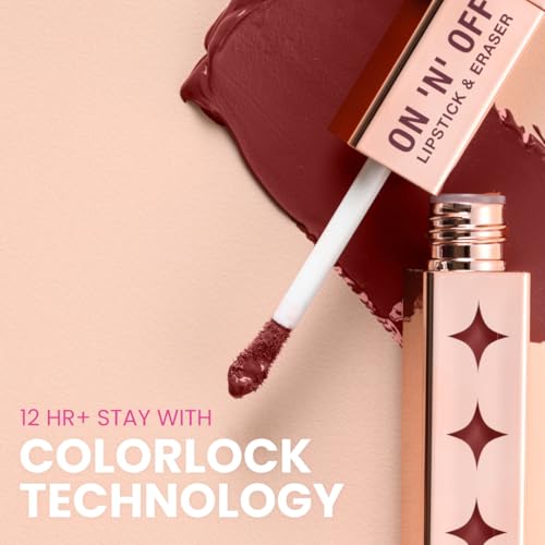 Typsy Beauty ON 'n' OFF Lipstick & Eraser | 12 Hr Stay Creamy Matte Formula (Chocolate Brown) | Smudge & Transfer Proof | Nourishing Remover Oil & Leave-On Mask | Vegan | 8 shades | 2.5 ml x 2.5 ml