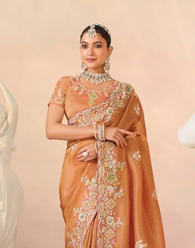 Laxmipati Kessar Bhog Silk Floral Embroidered Saree in Orange Color_N-2948