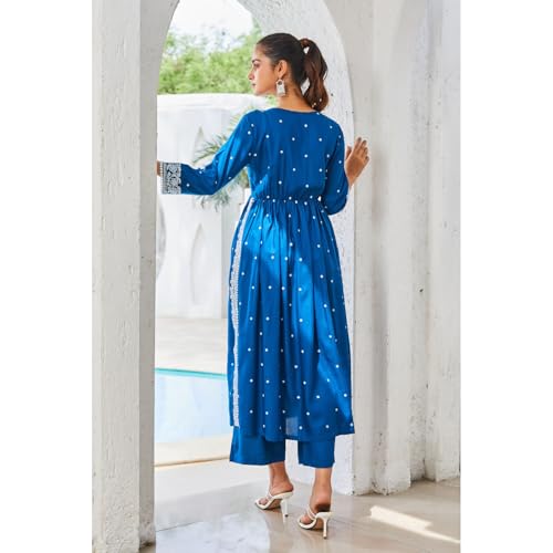 Rangriti Women Viscose Printed Straight Suit Set (DORI19025SS24IND_Blue