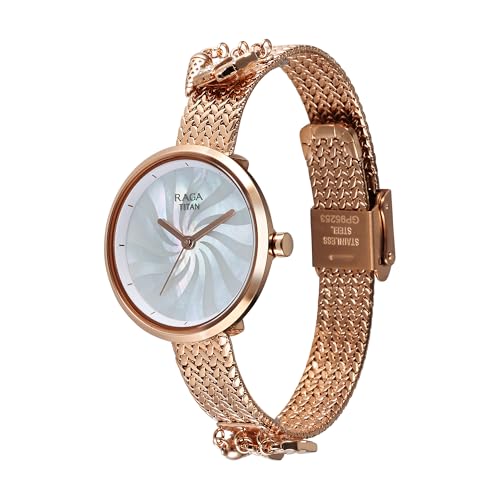 Titan Raga Memoirs Quartz Analog Mother of Pearl Dial with Rose Gold Metal Strap Watch for Women