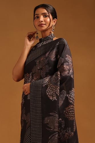 Soch Womens Black Tussar Floral Saree With Zari Woven