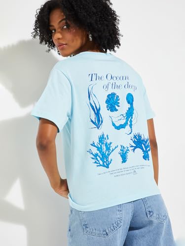 Max URB_N Women Printed Relaxed Fit T-Shirt (Blue_L)