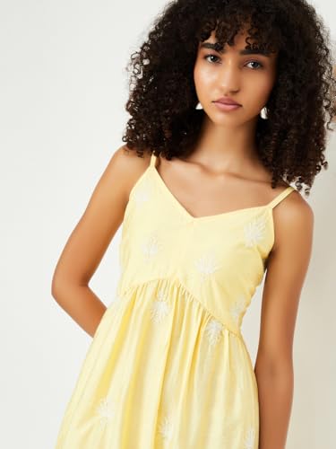 Max Women's Polyester A-Line Midi Dress (TL55002_Lemon