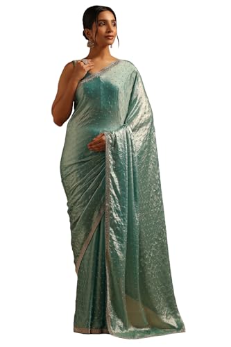 Soch Womens Powder Blue Fendy Organza Embellished Saree With Stone Work