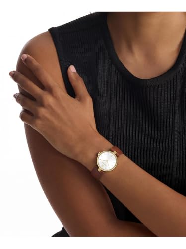Calvin Klein Gleam Qtz Basic Slim Silver White Color Round Dial Women's Watch | Tan Leather Material | Strap Watch - 25100231
