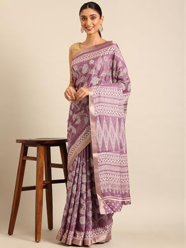Kalyan Silks Womens Banarasi Semi Silk Saree, Lavender