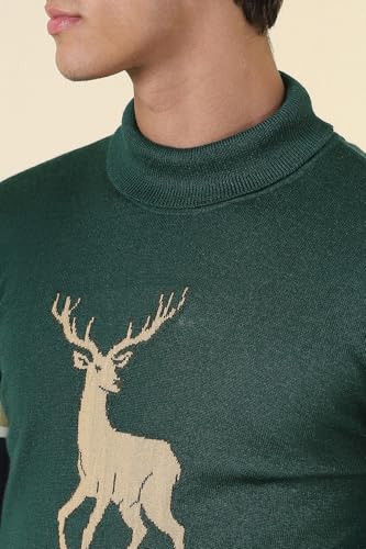 Men Green Print Turtle Neck Full Sleeves Sweater