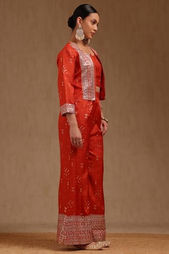 Soch Womens Orange Brocade Ethnic Motifs Co-Ord Set With Sequins
