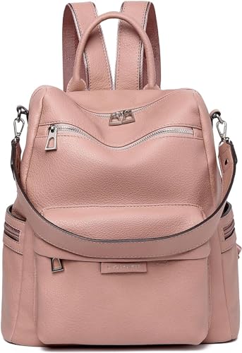 MomsyStore Medium Size Leatherette Backpack Purse for Women and Girls Convertible (PinkL)