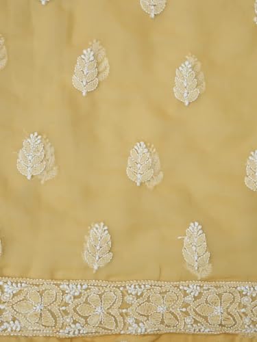 Ada Hand Embroidered Lucknowi Chikankari Unstitched Georgette Dress Material Suit Piece with Dupatta for Women 01A835660 Fawn