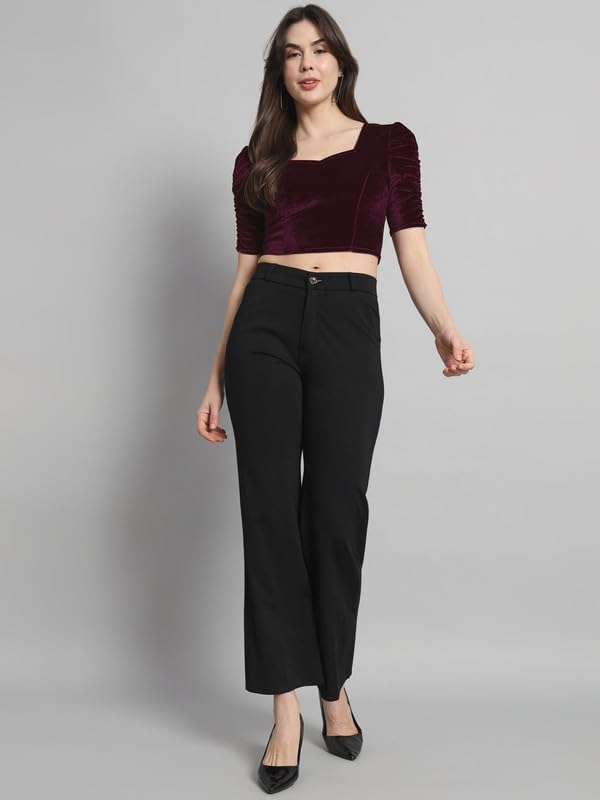 Vaararo Velvet Blouse Tops for Women | Party Puff Sleeves Readymade Outfit Wine XXX-Large