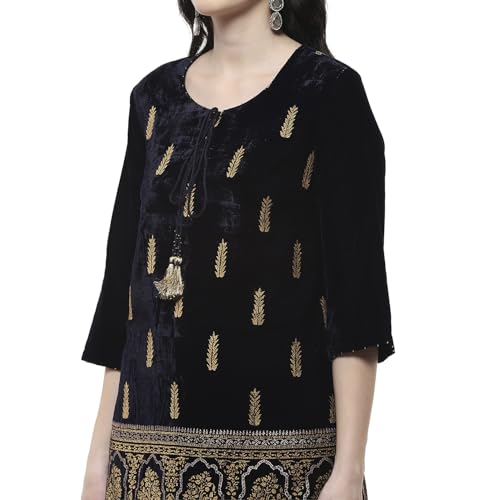 Biba Women Navy Blue Polyester Straight Kurta Pants Set_38