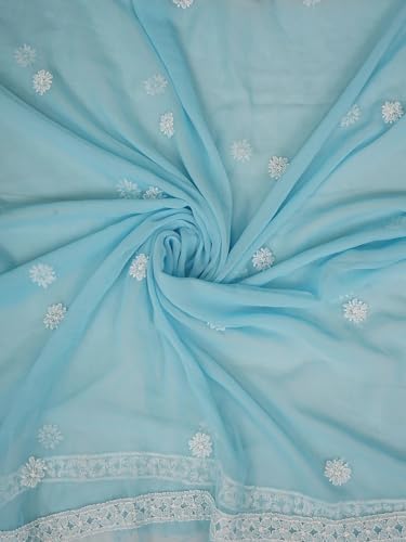 Ada Hand Embroidered Lucknowi Chikankari Unstitched Georgette Dress Material Suit Piece with Dupatta for Women 01A873538 Blue