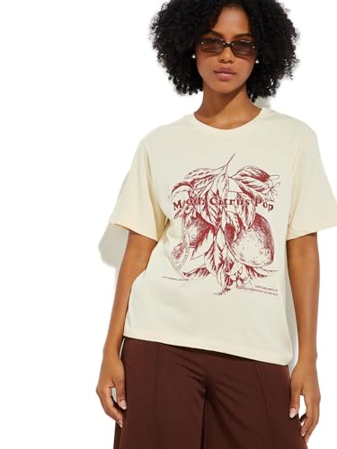 Max URB_N Women Printed Relaxed Fit T-Shirt (Off White_XS)