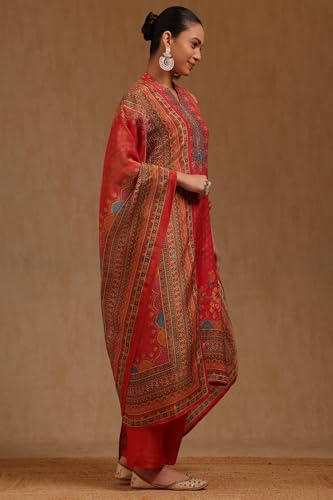 Soch Womens Fuchsia Shimmer Ethnic Motifs Suit Set With Stone Work