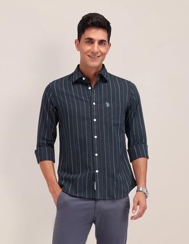 U.S. POLO ASSN. Tailored Fit Pure Cotton Shirt (USSHTFX0618_Navy_44)
