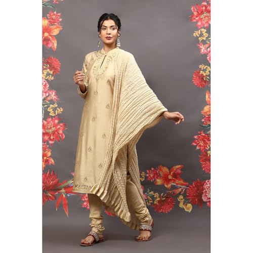 BIBA Women's Cotton Blend Suit Set (CKD8732SS23BEG_Beige