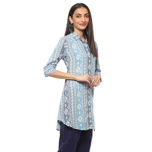 BIBA Women's Rayon Printed Short_Regular Fit Kurta Mix and Match(TOP & TUNICS20204_Blue_36), Large