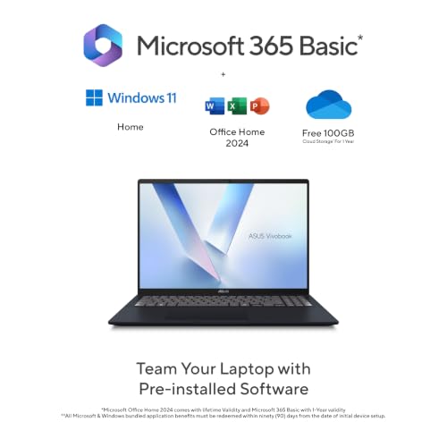 ASUS Vivobook 16 (2026),AMD Ryzen AI 5 330,AMD Radeon iGPU,16GB RAM,512GB SSD,FHD+,16"(40 cm), Windows 11 Home,M365 Basic(1 Year),Office 2024,Quiet Blue,1.88 Kg,M1607KA-MB268WS, Thin & Light Laptop