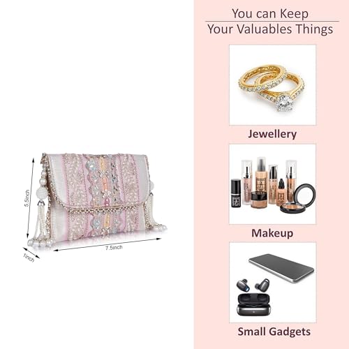 PLANX SILK Stylish Fancy Designer Potli Bag – Embroidered Pearl Handle Festive Clutch