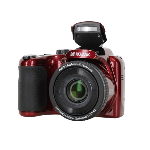 Kodak Pixpro AZ255 Digital Camera (AZ255RD) Bundle Including: 64 GB Memory Card, Rechargeable Batteries, Case, Neck Strap, Lens Caps, Full Cleaning Kit, Card Reader, Card Wallet, USB Cable, Cap Keeper
