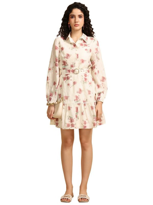 Kazo Lily Mini Dress W Belt Beige