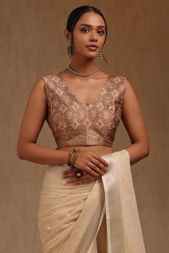 Soch Womens Cream Linen Solid Saree