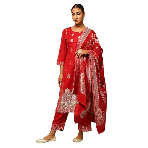 Rangriti Women's Acrylic Kurta Set (WNTRWR19625AW24RED_Red