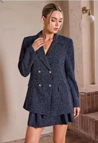 OFFICE PURPLE Women’s 3-Piece Cotton Blend Blazer, Mini Skirt & White Waistcoat | Stylish Formal Co-ord Set for Office, Business Meetings & Workwear-Blue