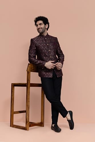 KISAH Men Maroon Ethnic Motifs Bandhgala, 38