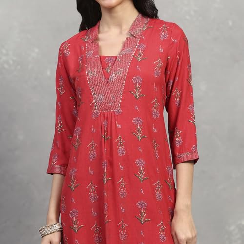 Rangriti Women Red Viscose Straight Kurta Set_46